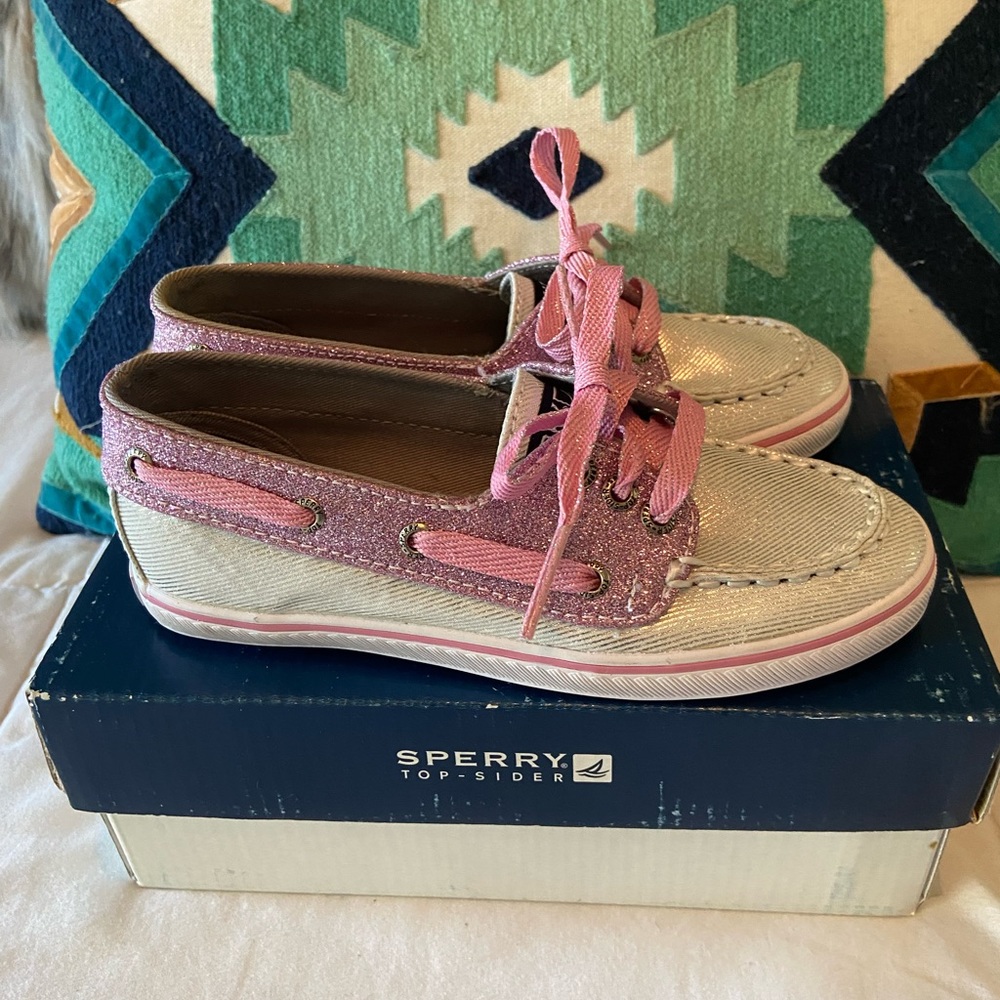 Sperry Top-sider, girls 12M, glitter pink/metallic silver